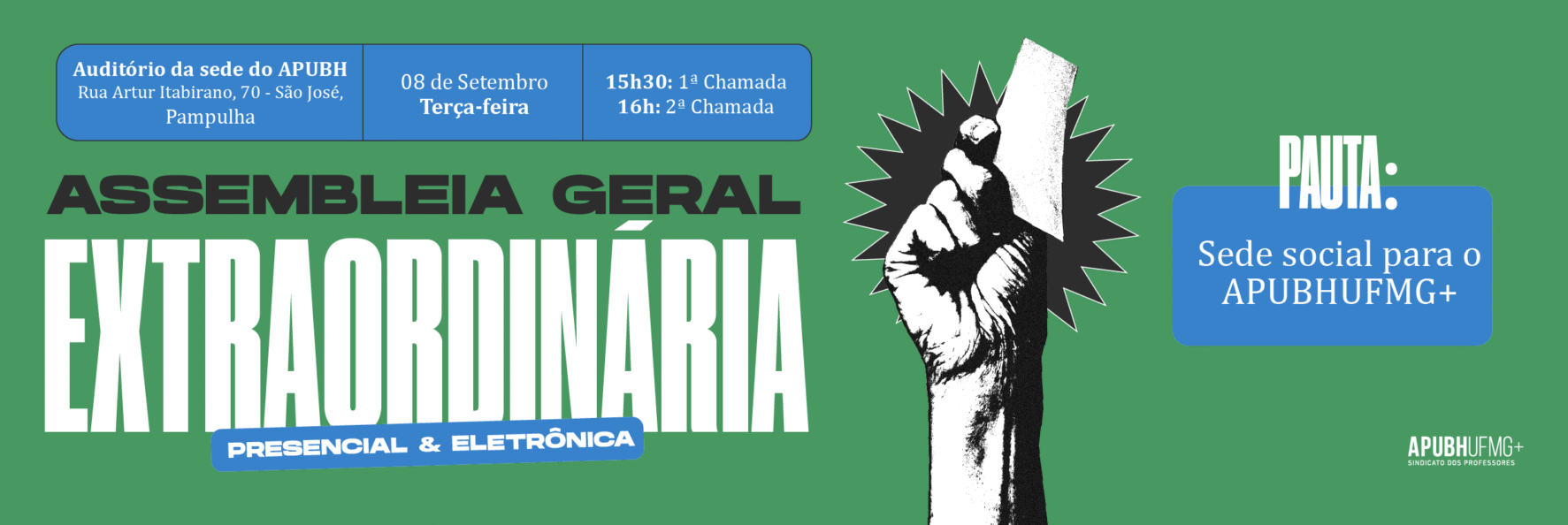 Edital de convocação para Assembleia Geral Extraordinária Presencial e Eletrônica do  APUBHUFMG+ –  08/09/2026